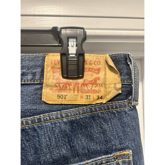 Levi Strauss Denim Jeans 31 x 34 Mens 31x34 Straight Leg Button Fly Cotton - Picture 5 of 8